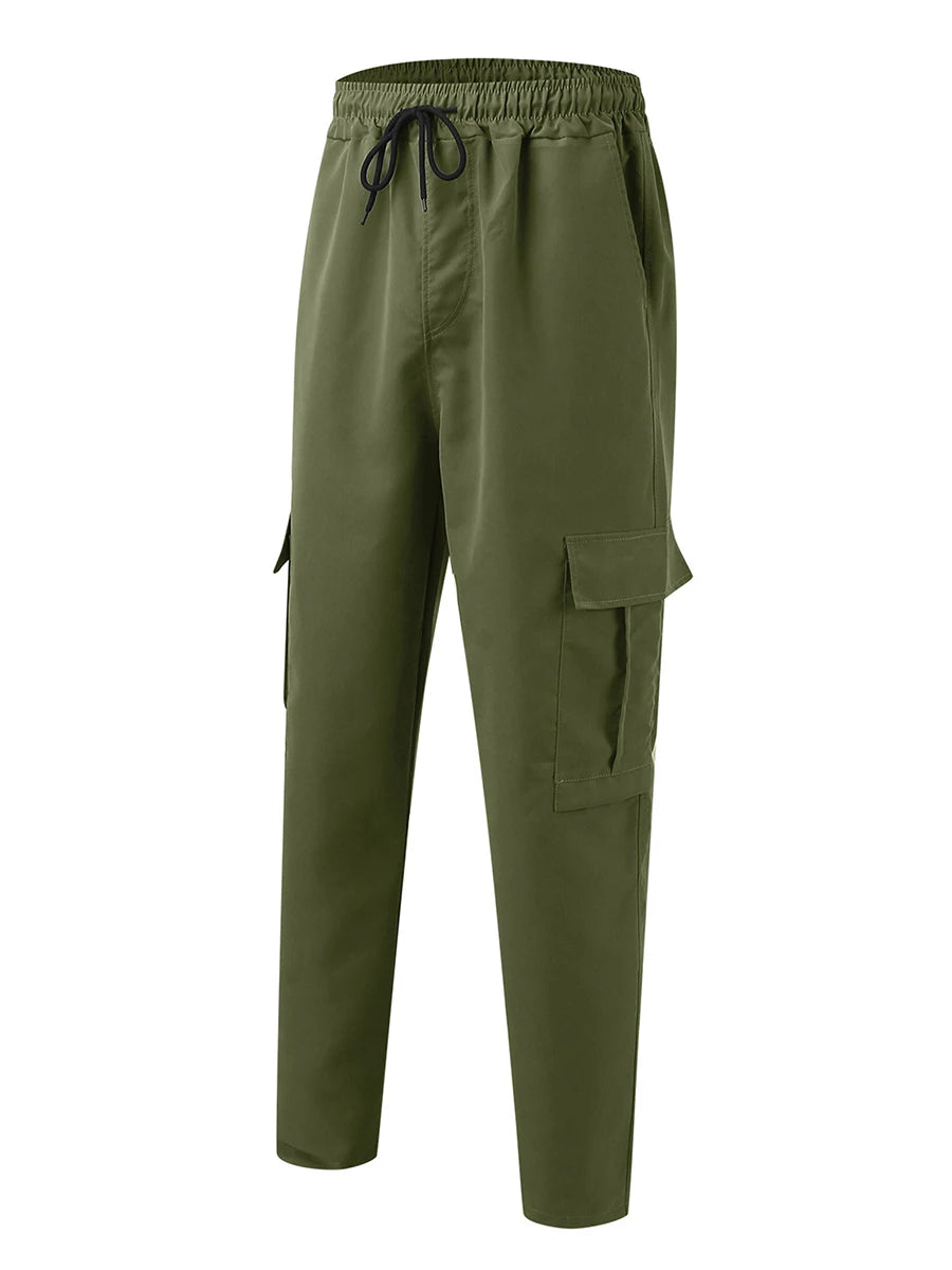 Men’s Relaxed Fit Cargo Pants – Stylish Drawstring Waist Straight-Leg Trousers with Pockets - Lalex & Co