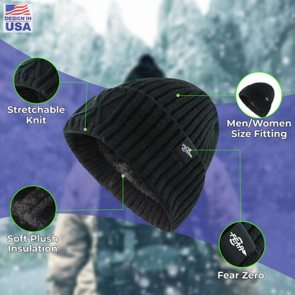 Black Plush Tactical Beanie – Ultra-Warm Wool Insulated Winter Hat - Lalex & Co
