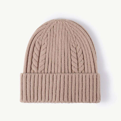 Warm and stylish Cable-Knit Cuff Beanie with textured knit pattern and fold-over cuff, perfect for a cozy winter look and versatile cold-weather fashion - Beige 