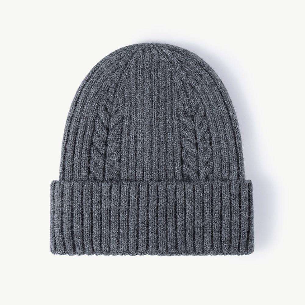 Warm and stylish Cable-Knit Cuff Beanie with textured knit pattern and fold-over cuff, perfect for a cozy winter look and versatile cold-weather fashion - Dark Gray