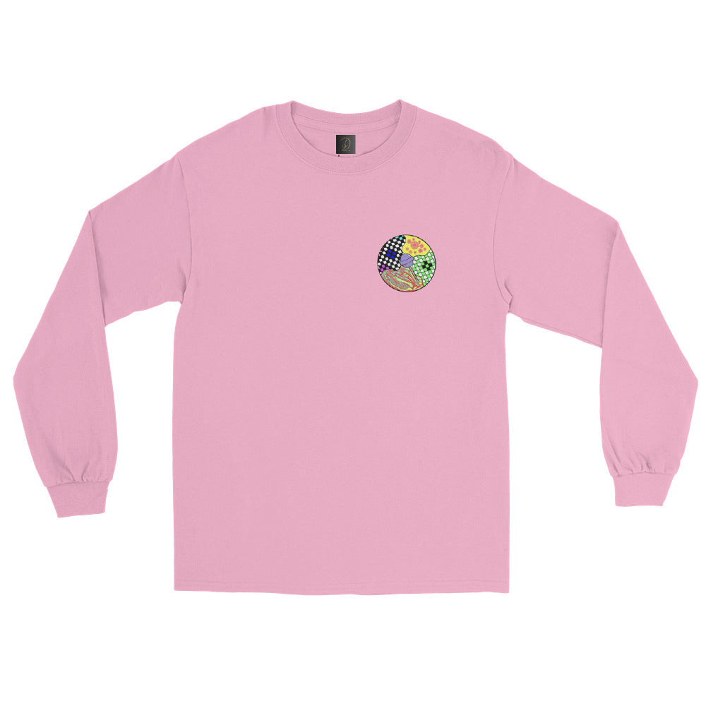 Front view of the Pink Hallucinogenic Lollipop Long Sleeve Shirt from Lalex & Co, featuring a vibrant graphic design, comfortable fit, and stylish details for a bold, casual look.